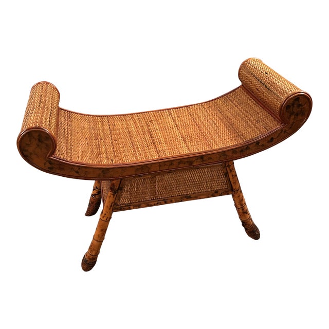 Rattan & Bamboo Organic Modern Bench For Sale