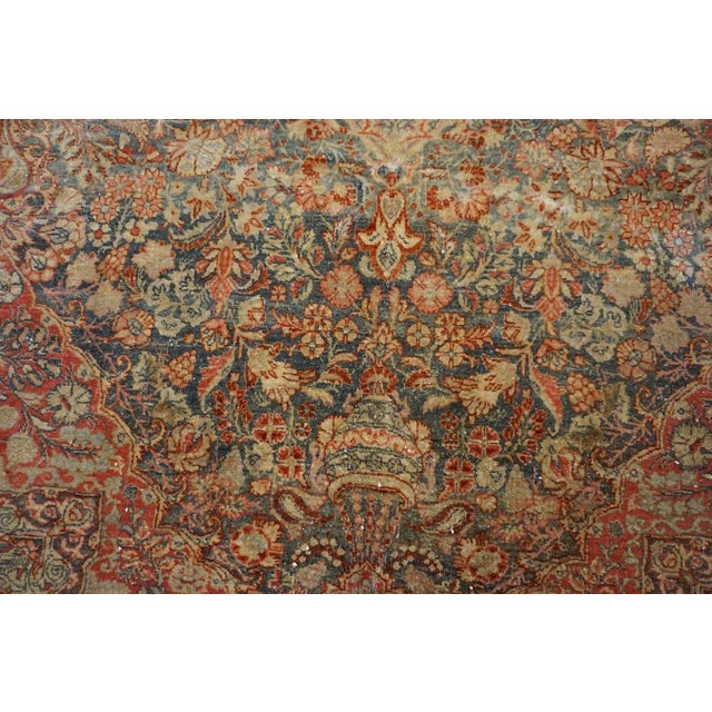 Textile Splendid Gray Filed With Floral Motifs Geometric Design Antique Persian Kazvin Rug For Sale - Image 7 of 12