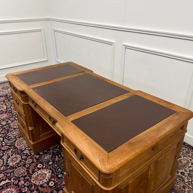 English Teak Desk with Brown Leather Top For Sale - Image 17 of 18
