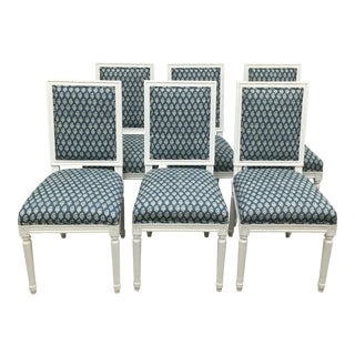 White French Style Dining Chairs in Batik Fabric - Set of 6 For Sale