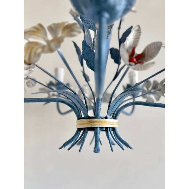 Vintage Floral Painted Steel Five-Light Chandelier from Lamparas Schuller, Spain, 1990s For Sale - Image 4 of 18