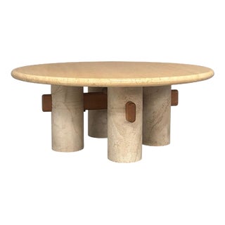 Round Travertine Coffee Table, 1970s For Sale