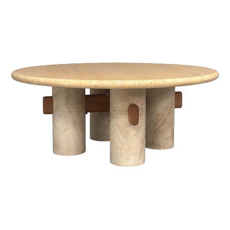Round Travertine Coffee Table, 1970s For Sale