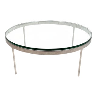 Nicos Zographos Coffee Table in Polished Steel With Glass Top For Sale
