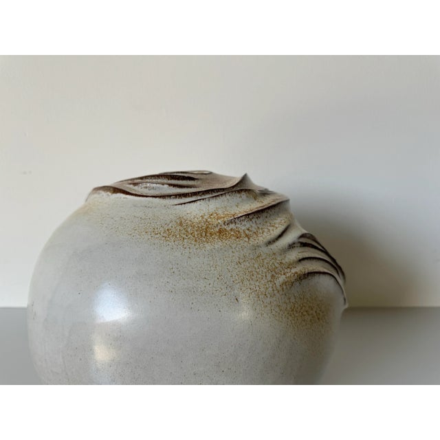 1980s Mid-Century Oragic Italian Decorative Ceramic Glaze Vase For Sale - Image 5 of 12