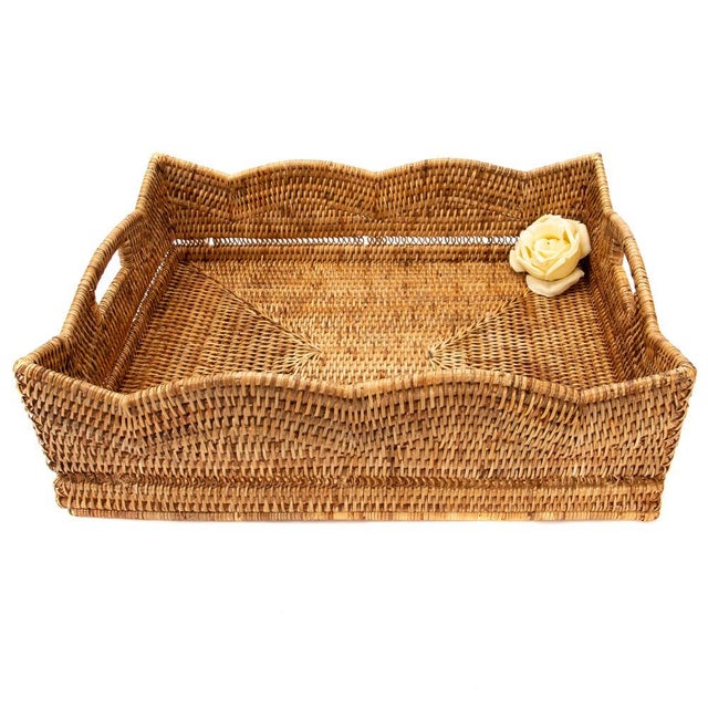 Artifacts Rattan Scallop Collection Rectangular Storage Basket in Honey Brown - 20" For Sale In Houston - Image 6 of 7