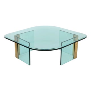Leon Rosen Pace Collection Glass & Brass Low Table For Sale