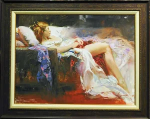 Pino "Sweet Repose" Framed Hand Signed & Embellished Giclee on Canvas