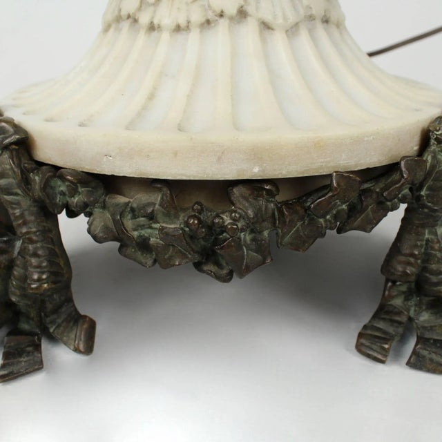 Off-white Antique E. F. Caldwell Bronze and Marble Table Lamp with Figural Greek Mask Feet For Sale - Image 8 of 11