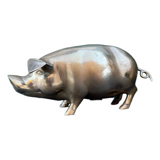 English Brass Piggy Bank, 1920s For Sale