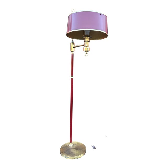 Classic brass Floor lamp with dark maroon shade and pull switch. Timeless English style European Plug (up to 250V).The...