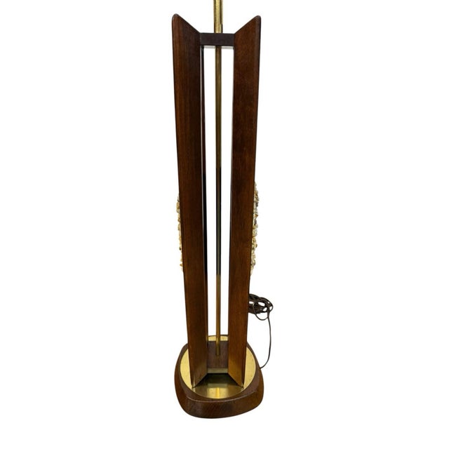 Wood Mid-Century Modern Walnut Brass Sea Shell Table Lamp W/Original Drum Shade For Sale - Image 7 of 13