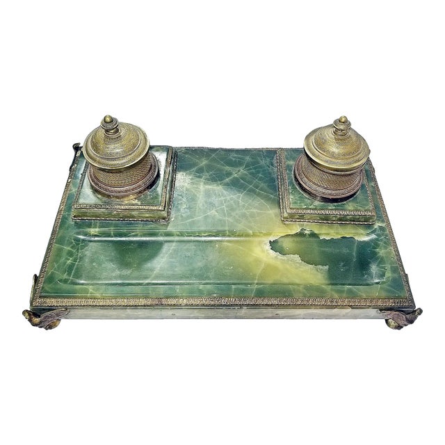 19th Century French Onyx and Bronze Inkwell For Sale