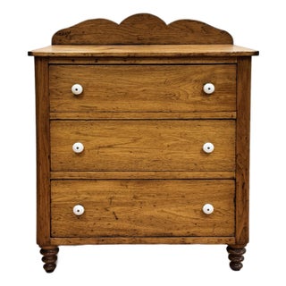 Antique Pine Three Drawer Chest W/ Porcelain Knobs For Sale