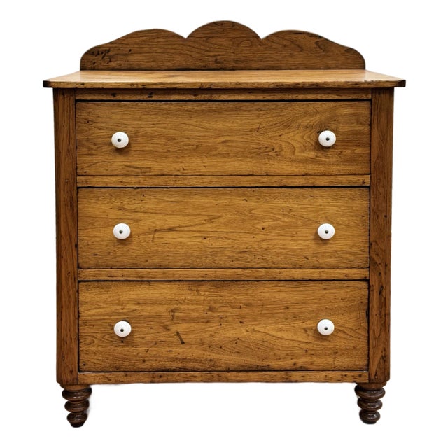Antique Pine Three Drawer Chest With Porcelain Knobs For Sale