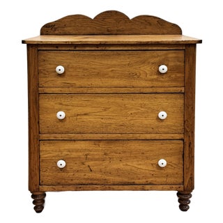 Antique Pine Three Drawer Chest With Scallop For Sale