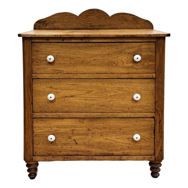 Antique Pine Three Drawer Chest With Scallop For Sale