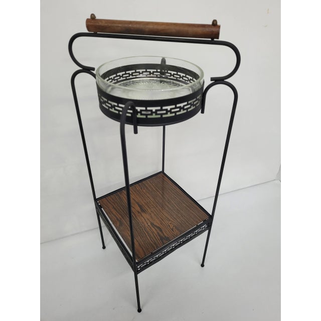 Mid Century Standing Ashtray Smoking Stand Plant Shelf Glass Metal For Sale - Image 4 of 11