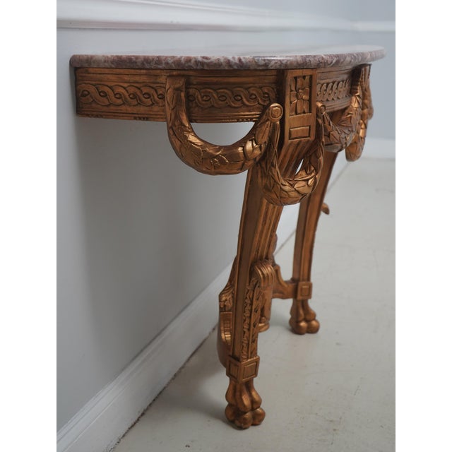 Pair of French Louis XV Style Marble Top Wall Console Tables For Sale - Image 4 of 14