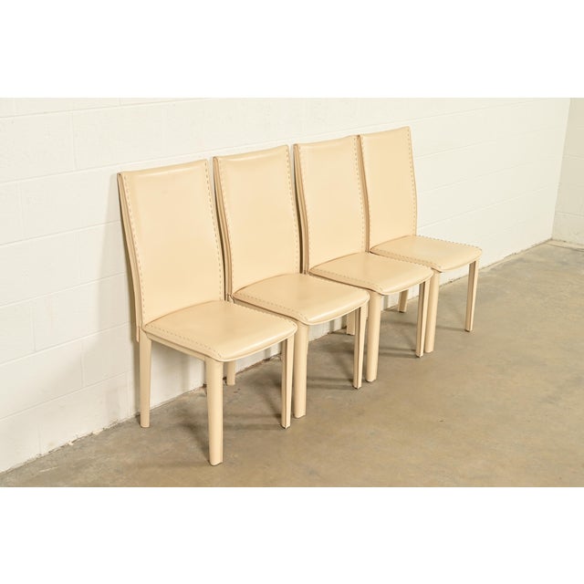 Mario Bellini Style Italian Modern Cream Leather Wrapped High Back Dining Chairs, Set of Four For Sale - Image 13 of 13