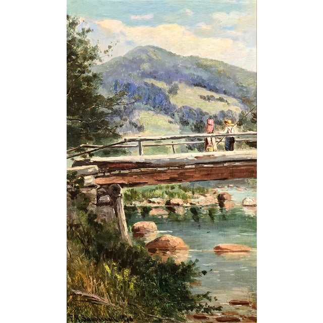Frank Henry Shapleigh — Fishing From the Bridge at Jackson, New Hampshire — 1878 American Oil Painting For Sale - Image 4 of 12