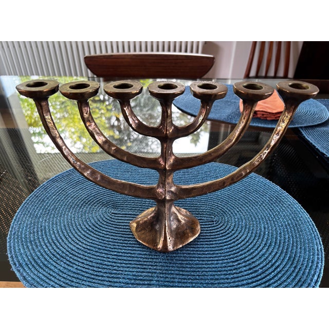 Brutalist Bronze Menora attributed to Michael Harjes, 1960 For Sale - Image 9 of 12