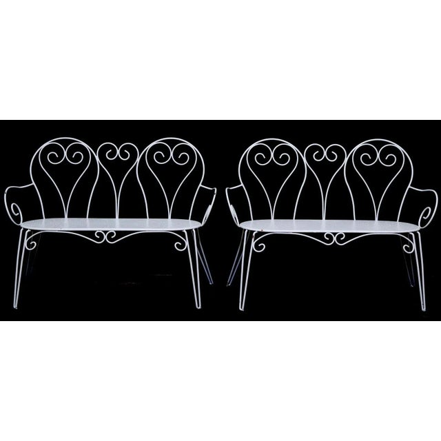 Mid 20th Century Painted Wrought Iron Scrolled Garden Benches, a Pair For Sale - Image 4 of 4