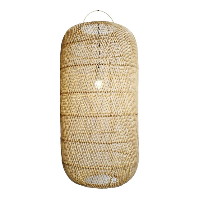 Raw Wicker Cylinder Pendant Light Large For Sale