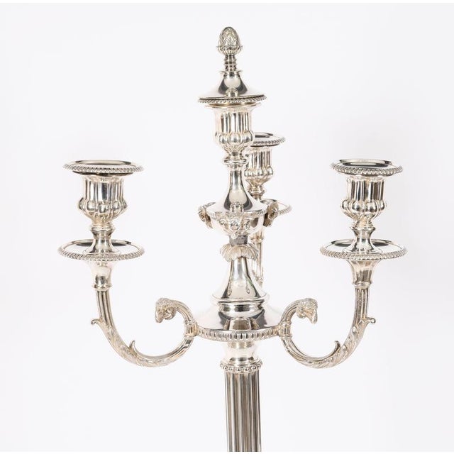 Silver Antique Large Silver Plated Four Light Candelabra, Set of 2 For Sale - Image 8 of 18