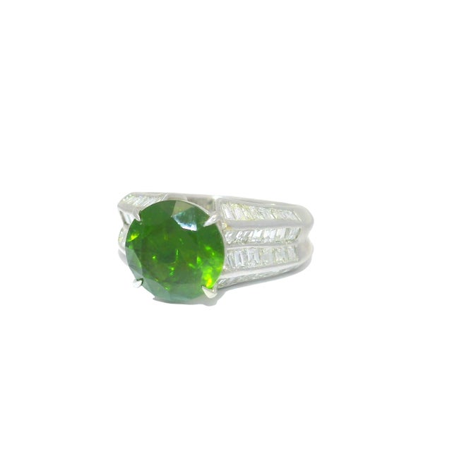 3.73 Carat Demantoid Garnet Diamond Platinum Ring, GRS Certified, Size 6 For Sale - Image 4 of 7