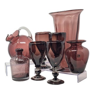 Vintage and Hand Blown Amethyst Glass - 8 Piece Curation Including Blenko and Cambridge Glass For Sale