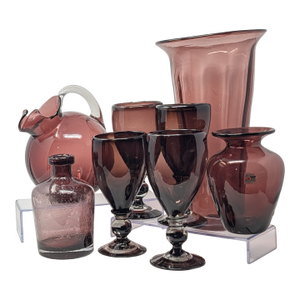 Vintage and Hand Blown Amethyst Glass - 8 Piece Curation Including Blenko and Cambridge Glass