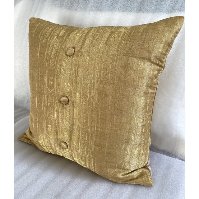 Asian Asian Medallion Floral Zardozi Embellished Gold Silk Jacquard. Decorative Pillow Cover For Sale - Image 3 of 6