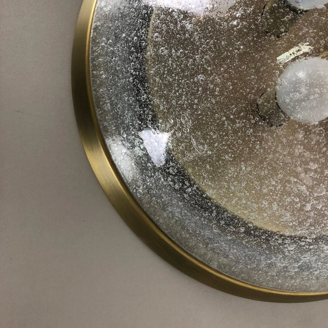 Bubble Ice Glass and Brass Ceiling Light from Hillebrand Leuchten, Germany, 1970s For Sale - Image 12 of 16