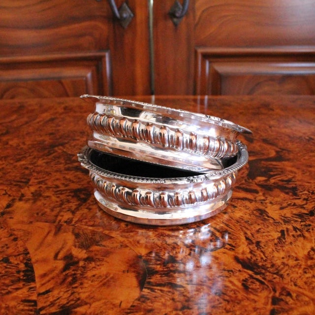 Pair of Silver on Copper Gadrooned Wine Bottle Coasters For Sale - Image 9 of 10