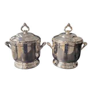 Vintage Silver Plated Elegant Insulated Ice Buckets by Oneida- A Pair For Sale