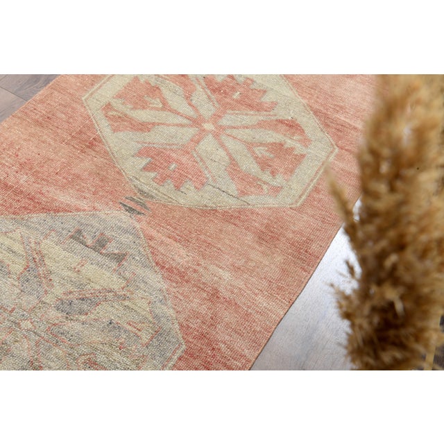Abstract 1970s Vintage Handmade Wool Cotton Orange Runner Rug For Sale - Image 3 of 11
