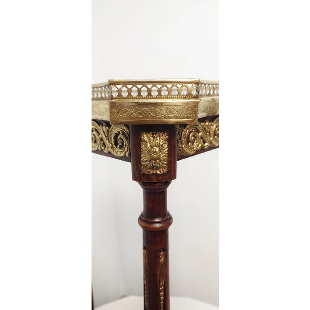 Traditional Wood, Brass and Marble Side Table, France, 1940s For Sale - Image 3 of 16