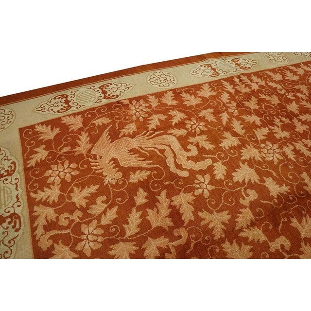 1920s Red Rust Birds Shou Symbols Modern Room Size Antique Chinese Art Deco Rug For Sale In New York - Image 6 of 9