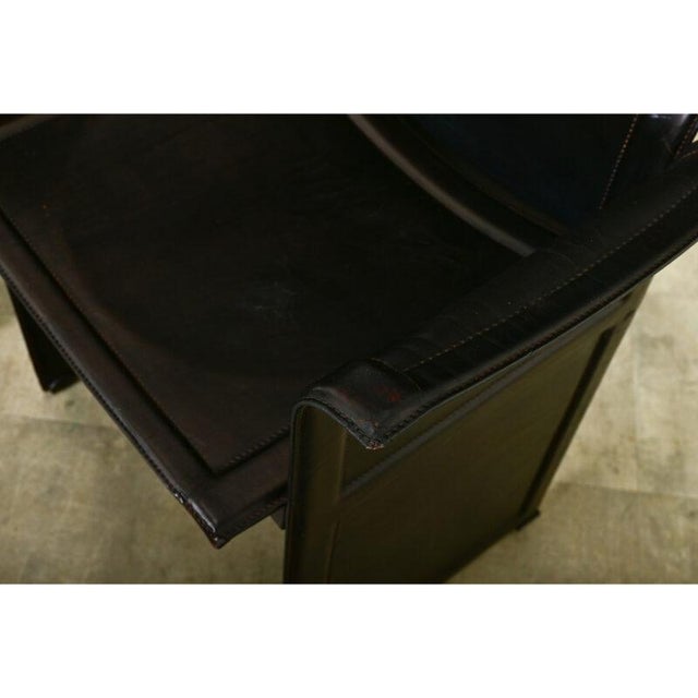 Metal Vintage Italian Matteo Grassi Leather Armchairs - A Pair For Sale - Image 7 of 12