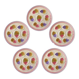 Vintage French Stoneware Oyster Plates, Set of 5 For Sale
