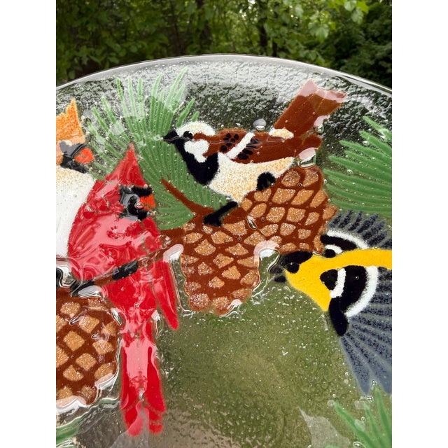 1990s Peggy Karr Festive Birds Signed Fused Art Glass Platter For Sale - Image 4 of 8