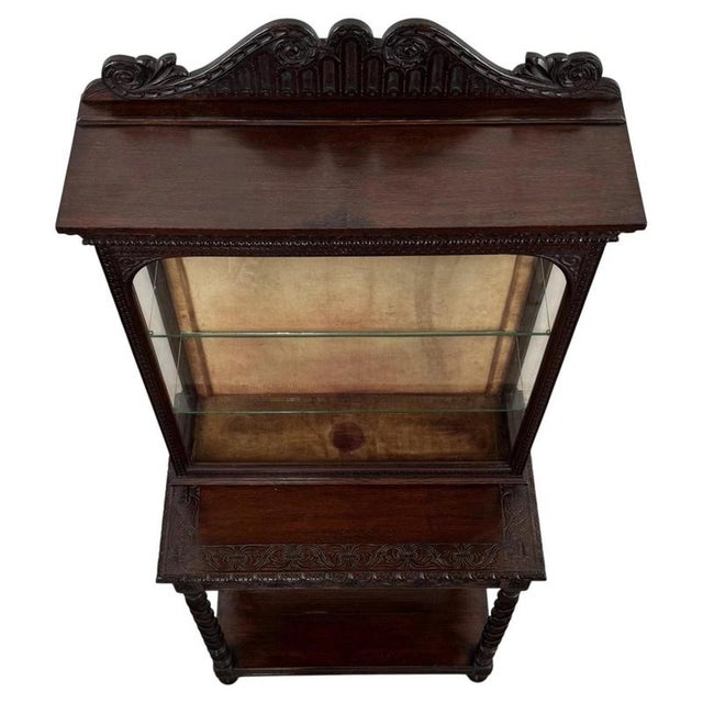 Antique English Carved Oak Cabinet with Barley Twist Legs For Sale - Image 3 of 12