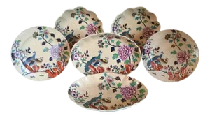 Early 19th Century Spode Chinese Peacock & Peony Dessert Dishes & Plates - Set of 6