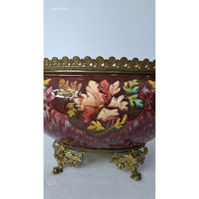 Late 19th Century French Majolica Jardinière With Bronze Dragon Handles For Sale - Image 10 of 15