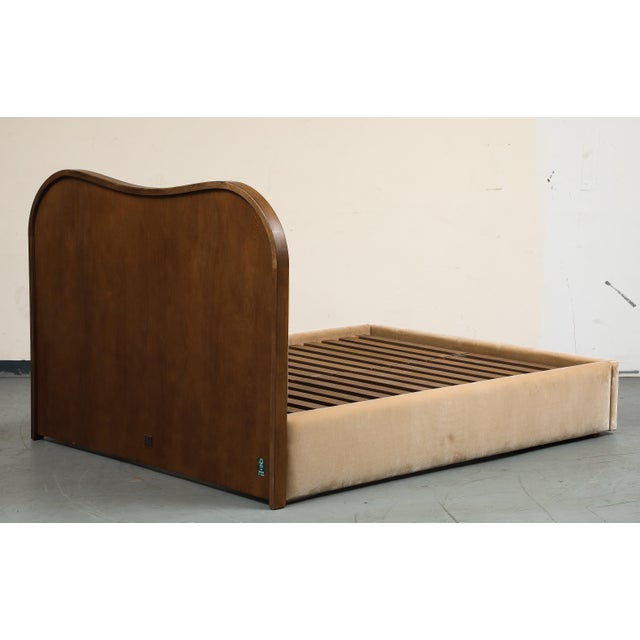 Wood Camel Brown Upholstered Queen Bed Frame With Storage Drawer For Sale - Image 7 of 15