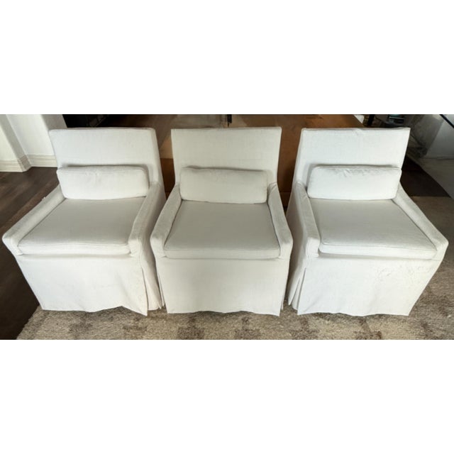 2020s Rh Belgian Track Arm Slipcovered Dining Chairs in White Perennials Performance Linen - Set of 6 For Sale - Image 5 of 11