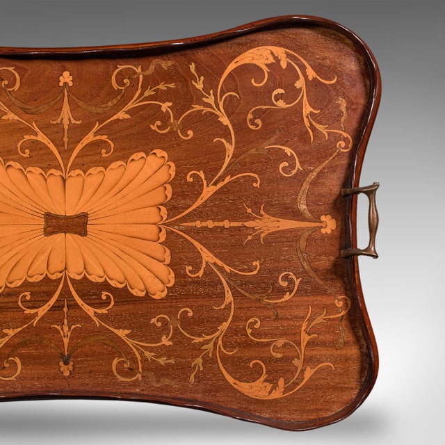 Wood Antique Butler's Serving Tray, English, Afternoon Tea Platter, Inlay, Victorian For Sale - Image 7 of 10