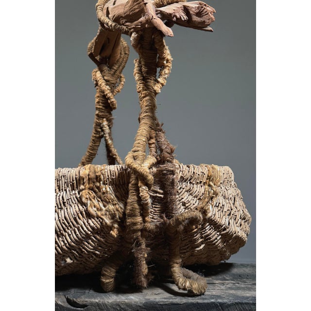Large Vintage Surrealist Folk Art Buttocks Basket With Driftwood and Yarn Handle For Sale In Philadelphia - Image 6 of 11