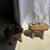 Small stool, oval solid teak accent stool with a two-tone wabi-sabi seat. Minimalist, raw design; a beautiful piece...